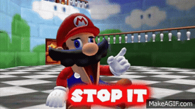 A Video Game Character With A Beard And Mustache Is Pointing At The Word Stop It GIF