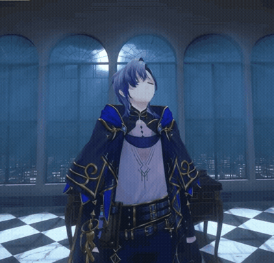 A Video Game Character With A Blue Cape And A White Shirt With The Letter M On The Chest GIF