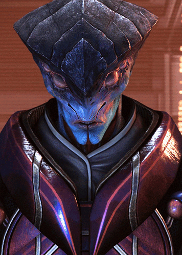 A Video Game Character With A Blue Face And A Purple Outfit GIF