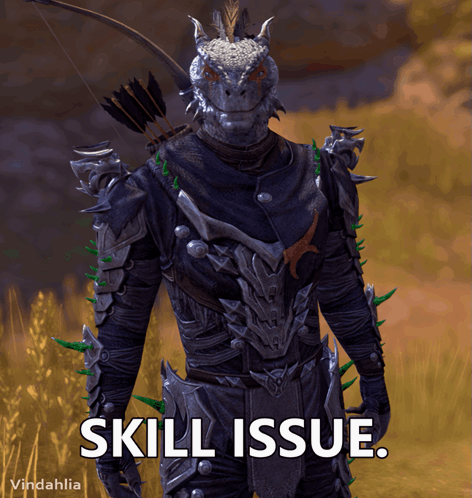 A Video Game Character With A Bow And Arrow And The Text Skill Issue GIF