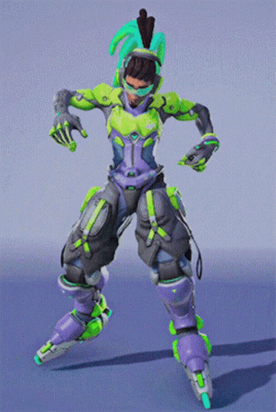 A Video Game Character With A Green And Purple Outfit GIF