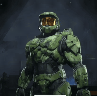 A Video Game Character With A Helmet That Says Chief GIF