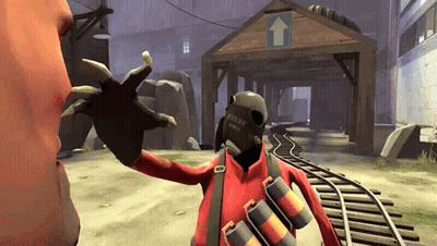 A Video Game Character With A Helmet That Says " Pyro " GIF