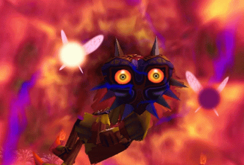 A Video Game Character With A Mask On His Face Is Flying Through The Air GIF