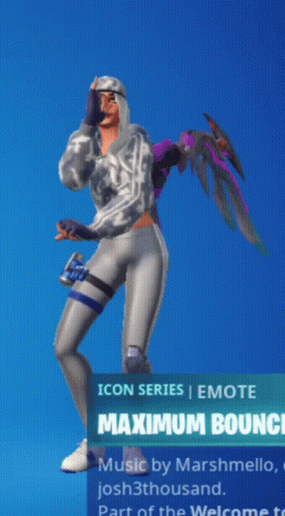 A Video Game Character With A Maximum Bounce Emote On A Blue Background GIF