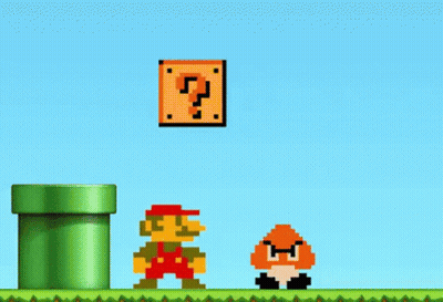 A Video Game Character With A Question Mark On His Chest GIF