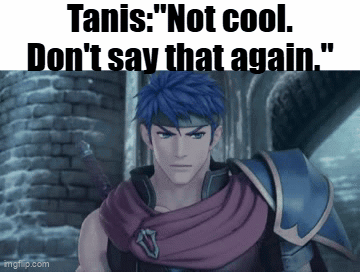 A Video Game Character With A Scarf Around His Neck Says " Tanis " Not Cool Don 'T Say That Again " GIF