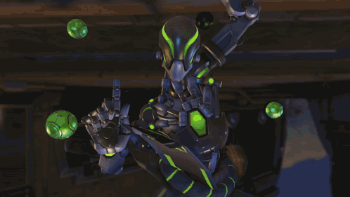 A Video Game Character With A Shield And A Green Sphere With The Letter C On It GIF