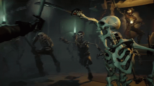A Video Game Character With A Skeleton Head And Arms GIF