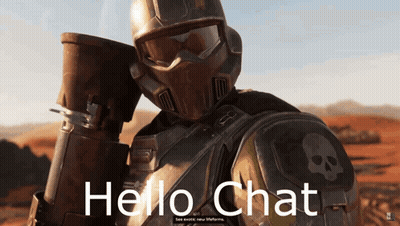 A Video Game Character With A Skull On His Arm And The Words Hello Chat GIF