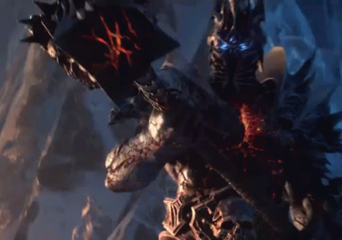 A Video Game Character With A Skull On His Head Is Standing In Front Of A Fire . GIF