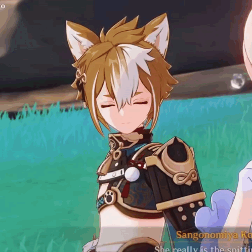 A Video Game Character With Fox Ears And A Sword GIF