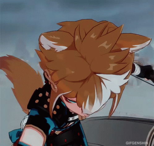 A Video Game Character With Fox Ears And A Sword GIF