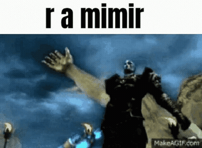 A Video Game Character With His Arms Outstretched And The Words Ra Mimir Above Him GIF