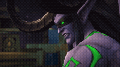 A Video Game Character With Horns And A Green Arrow On His Arm GIF