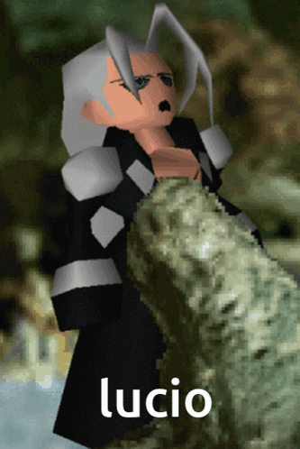 A Video Game Character With The Name Lucio On The Bottom Right GIF