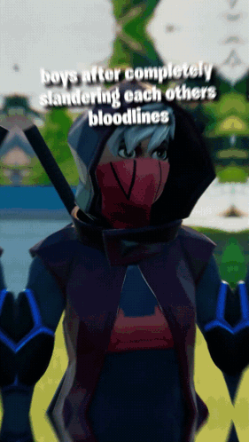 A Video Game Character With The Words Boys After Completely Slandering Each Others Bloodlines At The Top GIF