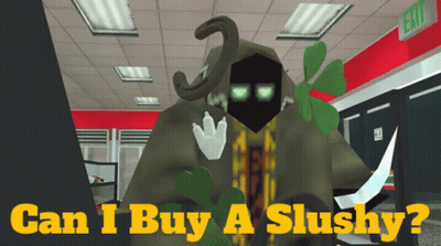 A Video Game Character With The Words Can I Buy A Slushy On The Bottom GIF