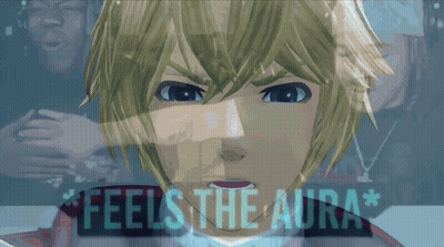 a video game character with the words feels the aura on the bottom