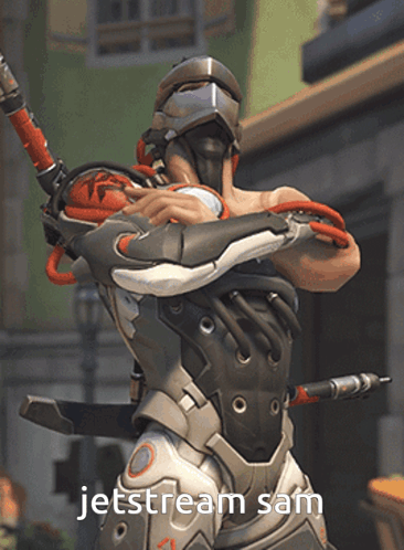 A Video Game Character With The Words Jetstream Sam On The Bottom Right GIF
