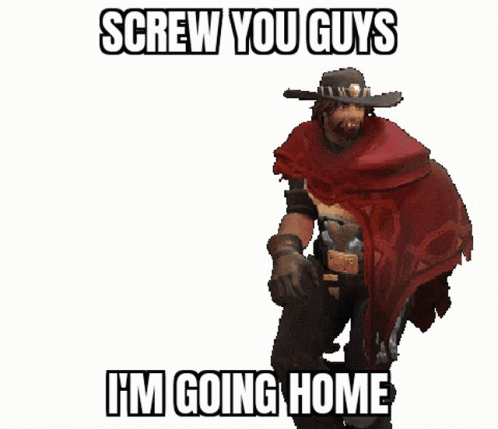 A Video Game Character With The Words Screw You Guys I 'M Going Home On The Bottom GIF
