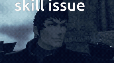 A Video Game Character With The Words Skill Issue Written Above Him GIF