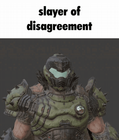 A Video Game Character With The Words " Slayer Of Disagreement " GIF
