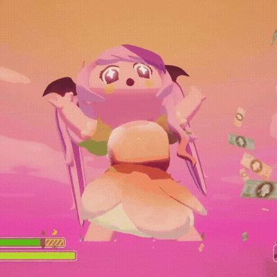 A Video Game Character With Wings And A Hamburger On Her Back GIF
