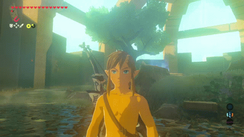 A Video Game Character Without A Shirt Is Standing In A Body Of Water GIF