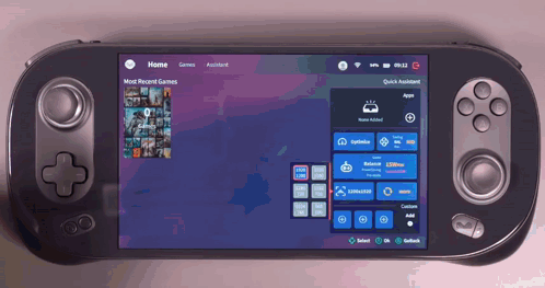 A Video Game Controller With A Screen That Says Home Games Assistant And Quick Assistant GIF