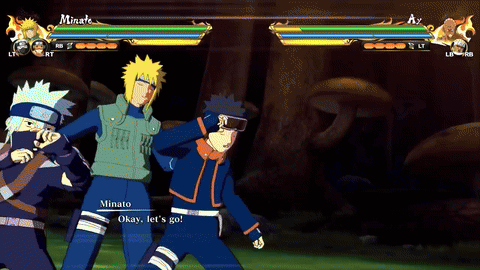 A Video Game Is Being Played Between Minato And Obito GIF