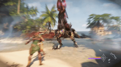 A Video Game Is Being Played On A Beach And A Monster Is Being Attacked GIF