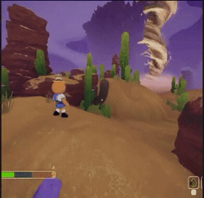 a video game is being played with a character standing in the desert