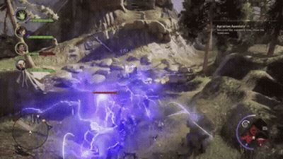 A Video Game Is Being Played With A Purple Lightning Bolt Coming Out Of The Ground GIF