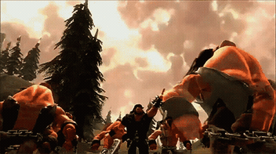 A Video Game Scene Shows A Group Of Monsters Fighting Each Other GIF