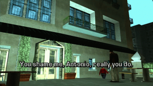 A Video Game Scene Where Antonio Says You Shame Me GIF