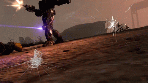 A Video Game Scene With A Broken Screen And A Robot Shooting A Gun GIF