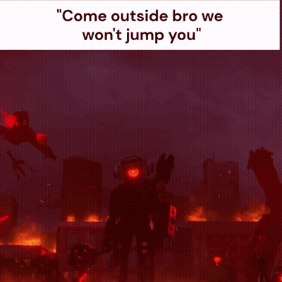 A Video Game Scene With A Caption That Says Come Outside Bro We Won 'T Jump You GIF