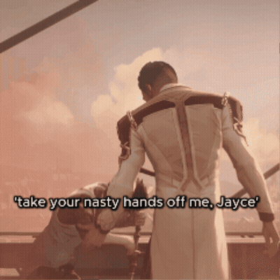 A Video Game Scene With A Caption That Says Take Your Nasty Hands Off Me Jayce GIF