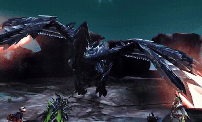 A Video Game Scene With A Dragon Flying Over A Group Of Monsters GIF