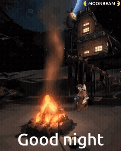 A Video Game Scene With A Fire And The Words Good Night On The Bottom GIF