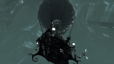 A Video Game Scene With A Giant Monster Flying Through The Air GIF