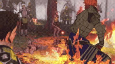 A Video Game Scene With A Group Of Soldiers In Armor Fighting A Fire GIF