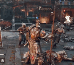 A Video Game Scene With A Knight Holding A Pole And A Cross On His Chest . GIF