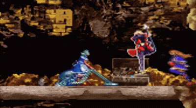 A Video Game Scene With A Man Standing Next To A Chest GIF