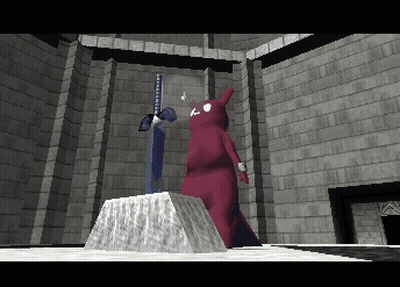 A Video Game Scene With A Monster And A Sword On Display GIF