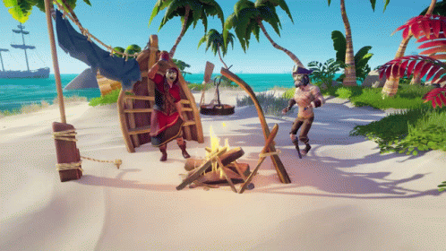 A Video Game Scene With A Pirate And A Zombie GIF