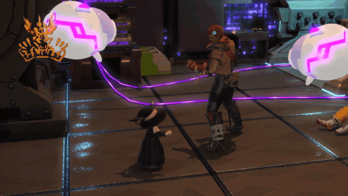 A Video Game Scene With A Purple Light Coming Out Of A Person 'S Hand GIF