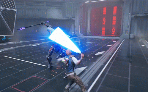 A Video Game Scene With A Purple Light Coming Out Of The Corner GIF