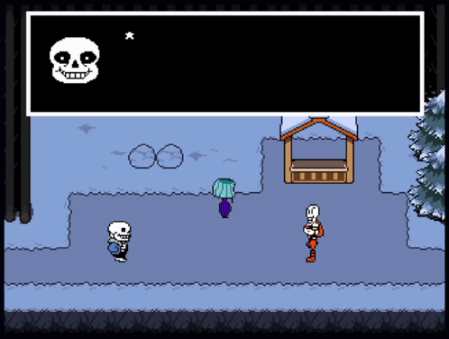 A Video Game Scene With A Skull And Two Skeletons Standing Next To Each Other GIF